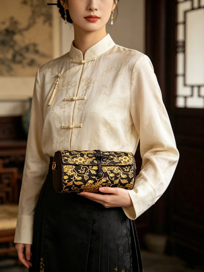 Shangjiukai Four-Square Lion Song Brocade Cylinder Crossbody Bag | 上久楷四方狮宋锦圆筒斜挎包