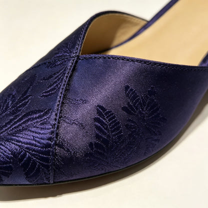 Custom Dark Purple Vintage Satin Embroidered Mule Slippers | 定制款深紫色老缎面刺绣穆勒鞋