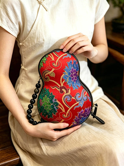 Multicolored Yun Brocade & Zhang Satin Gourd Handbag | 红彩云锦漳缎葫芦包