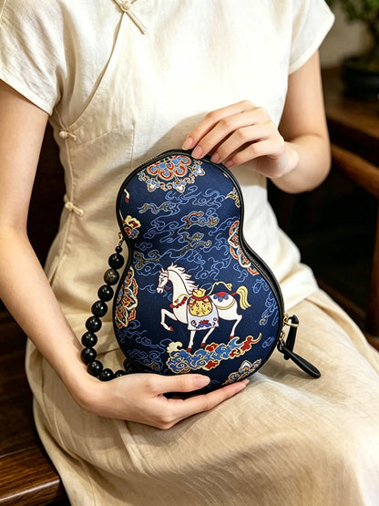 Qian Xiaoping Immediate Blessing Horse Song Brocade Gourd Handbag | 钱小萍马上有福宋锦葫芦包