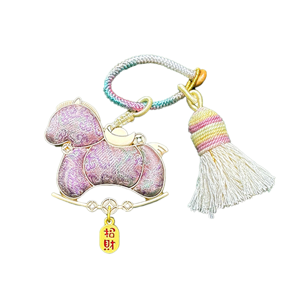 Sanma Pink "Bada Yun" Song Brocade Bag Charm 三马粉色八达晕宋锦包挂
