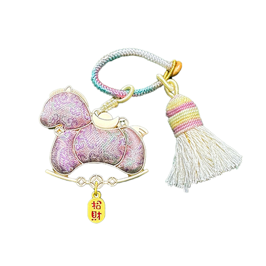 Sanma Pink "Bada Yun" Song Brocade Bag Charm 三马粉色八达晕宋锦包挂