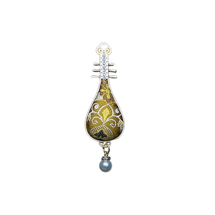 Golden Treasure Flower & All-Round Fortune Song Brocade Brooch · Sanma 三马金色宝相八方来财宋锦胸针