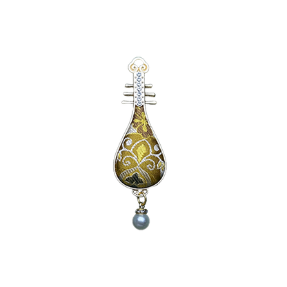 Golden Treasure Flower & All-Round Fortune Song Brocade Brooch · Sanma 三马金色宝相八方来财宋锦胸针