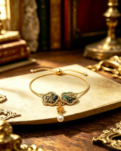 Shangjiukai Black Gold Butterfly Song Brocade Silk Bracelet | 上久楷黑金蝴蝶宋锦手链