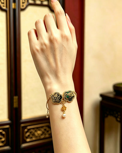 Shangjiukai Black Gold Butterfly Song Brocade Silk Bracelet | 上久楷黑金蝴蝶宋锦手链