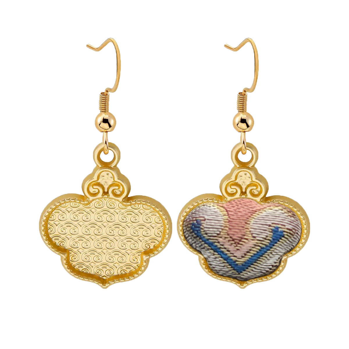 Song Brocade Earrings | Red Immortal Herb & Treasure Flower, by Qian Xiaoping 钱小萍红色仙草宝相宋锦耳环