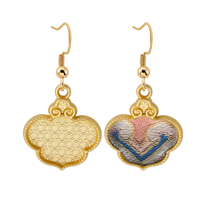 Song Brocade Earrings | Red Immortal Herb & Treasure Flower, by Qian Xiaoping 钱小萍红色仙草宝相宋锦耳环