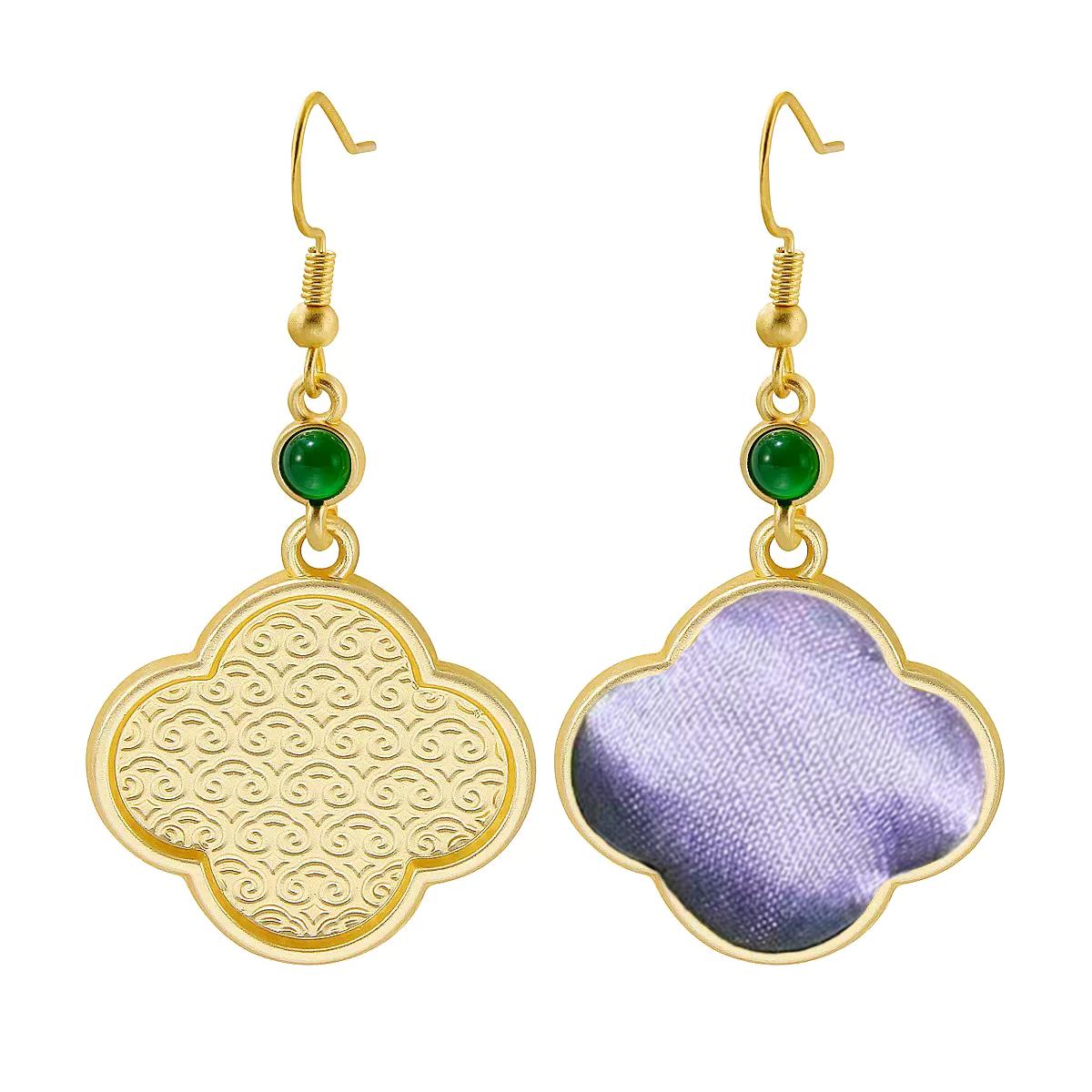 Four-leaf Clover Vintage Silk Satin Earrings 四叶草老缎耳环