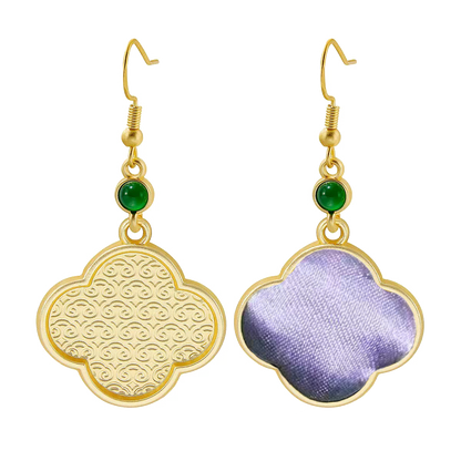 Four-leaf Clover Vintage Silk Satin Earrings 四叶草老缎耳环