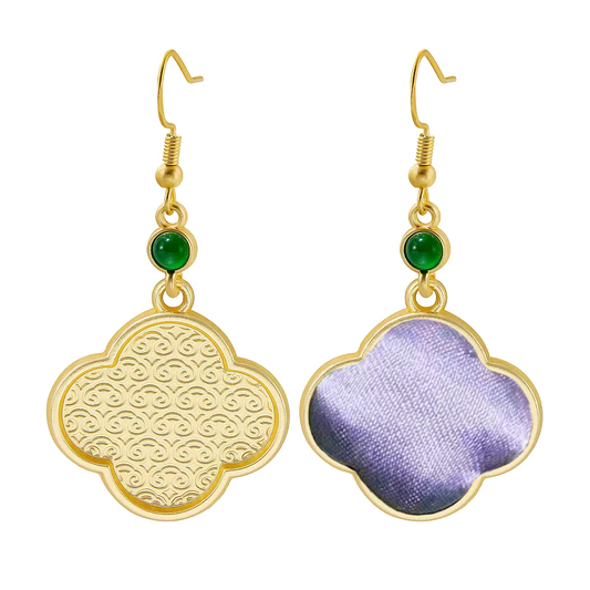Four-leaf Clover Vintage Silk Satin Earrings 四叶草老缎耳环