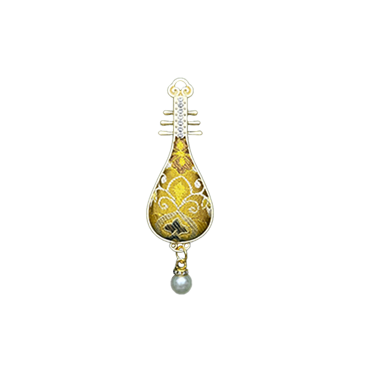 Golden Treasure Flower & All-Round Fortune Song Brocade Brooch · Sanma 三马金色宝相八方来财宋锦胸针