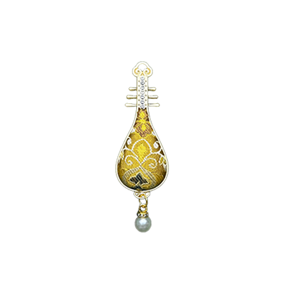 Golden Treasure Flower & All-Round Fortune Song Brocade Brooch · Sanma 三马金色宝相八方来财宋锦胸针