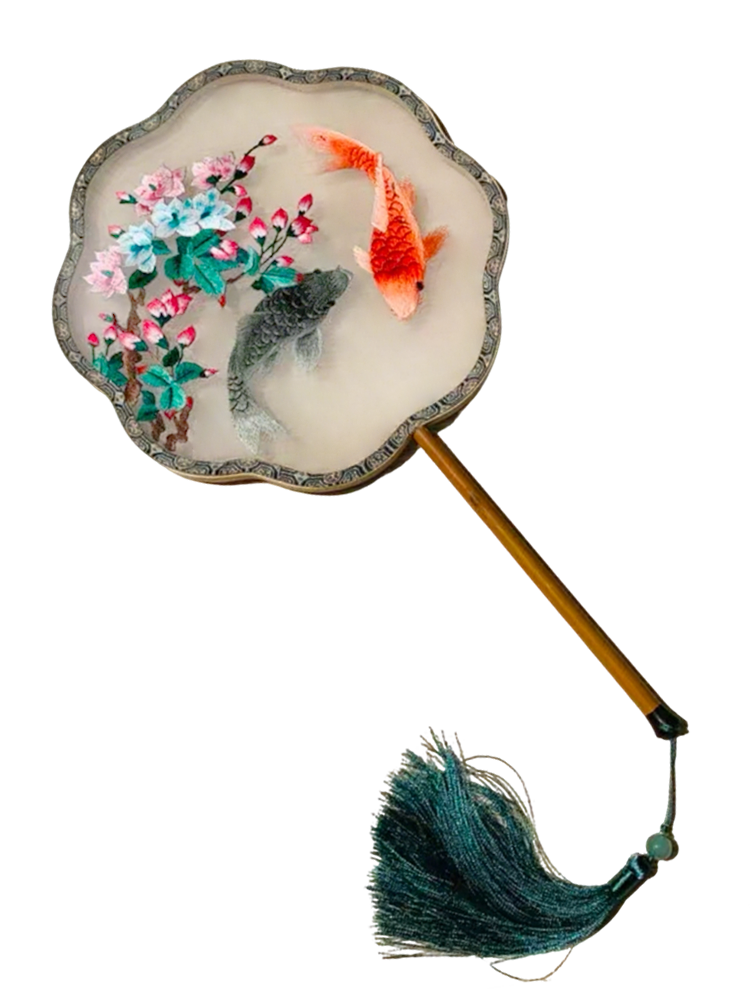 Flowers & Lucky Koi Suzhou Embroidery Round Fan 繁花锦鲤苏绣团扇