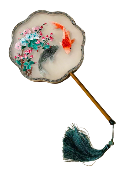 Flowers & Lucky Koi Suzhou Embroidery Round Fan 繁花锦鲤苏绣团扇