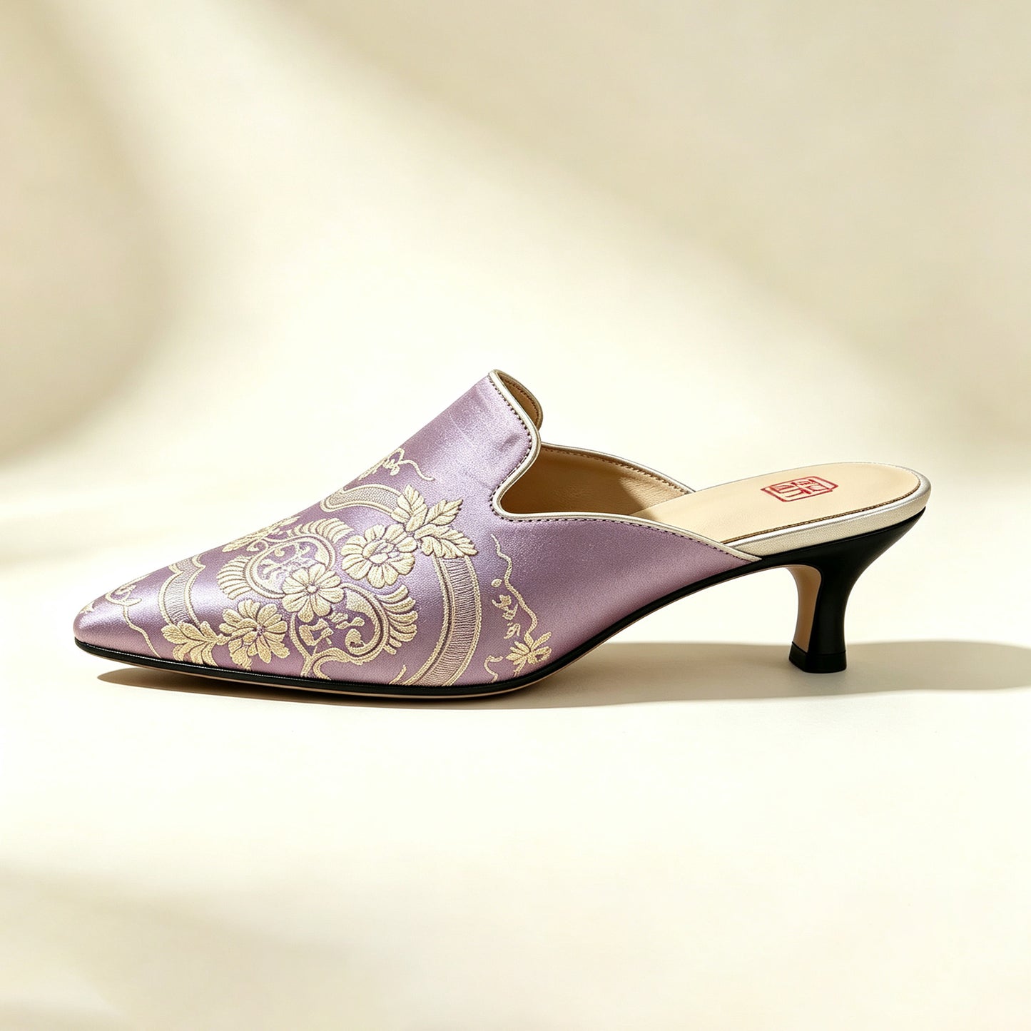 Custom Lavender Vintage Satin Embroidered Mules | 定制款淡紫色老缎面刺绣穆勒鞋