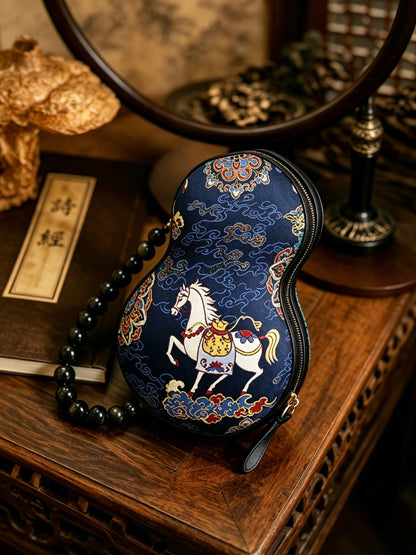 Qian Xiaoping Immediate Blessing Horse Song Brocade Gourd Handbag | 钱小萍马上有福宋锦葫芦包