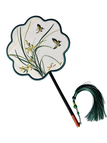 Phalaenopsis Orchid Suzhou Embroidery Round Fan 蝴蝶兰花苏绣团扇
