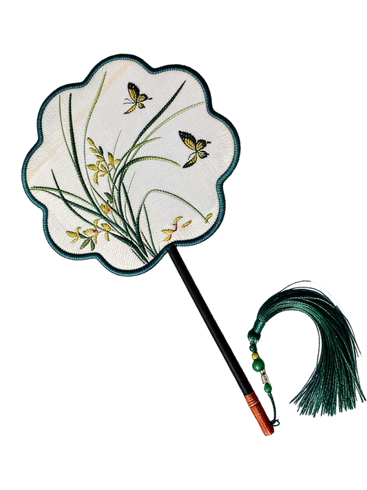 蝴蝶兰花苏绣团扇