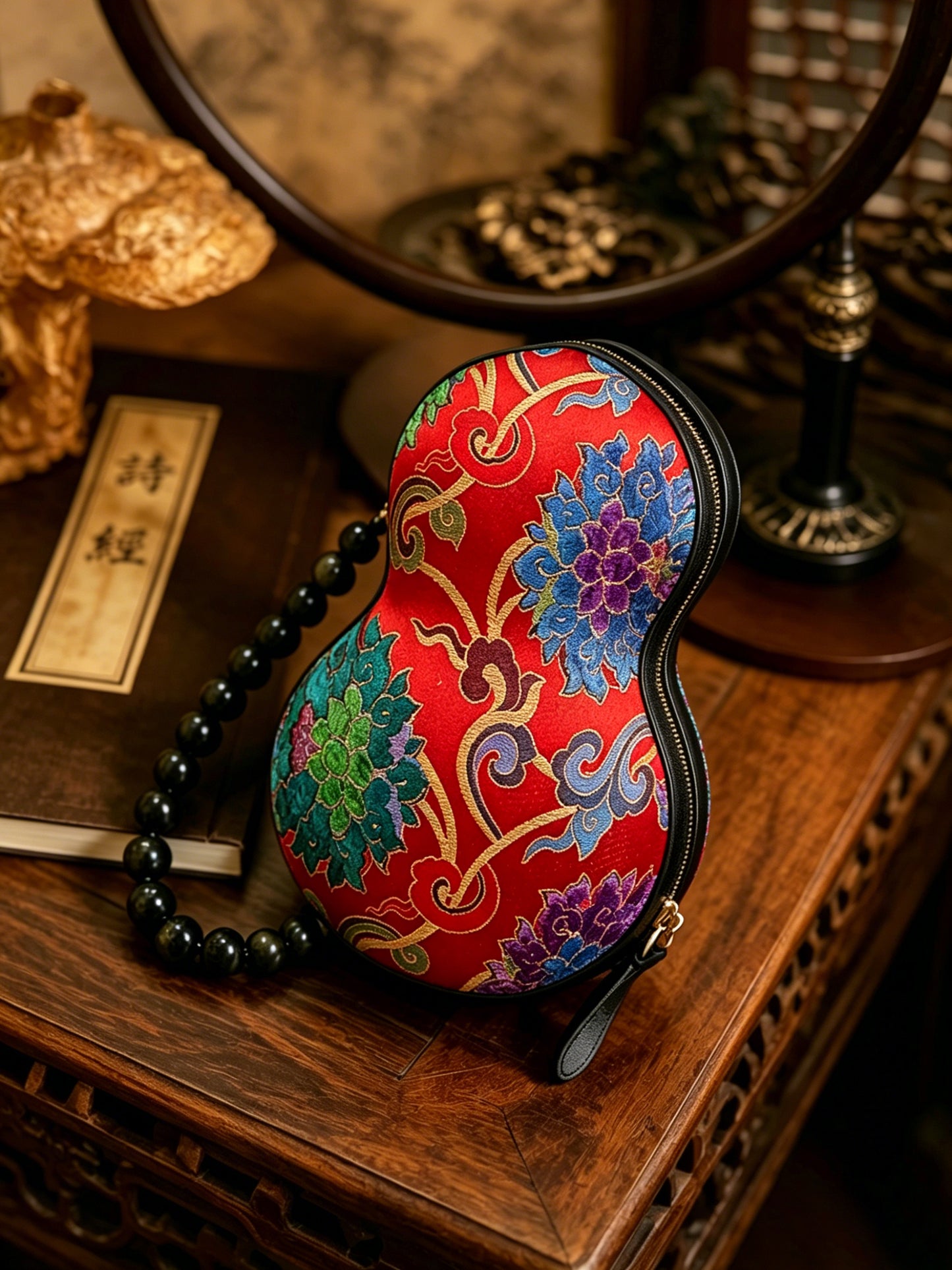 Multicolored Yun Brocade & Zhang Satin Gourd Handbag | 红彩云锦漳缎葫芦包