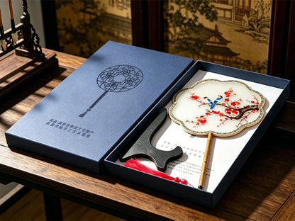 Magpies on Branches Suzhou Embroidery Round Fan 喜上枝头苏绣团扇