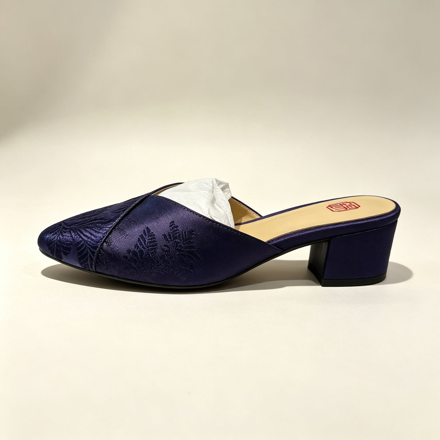 Custom Dark Purple Vintage Satin Embroidered Mule Slippers | 定制款深紫色老缎面刺绣穆勒鞋
