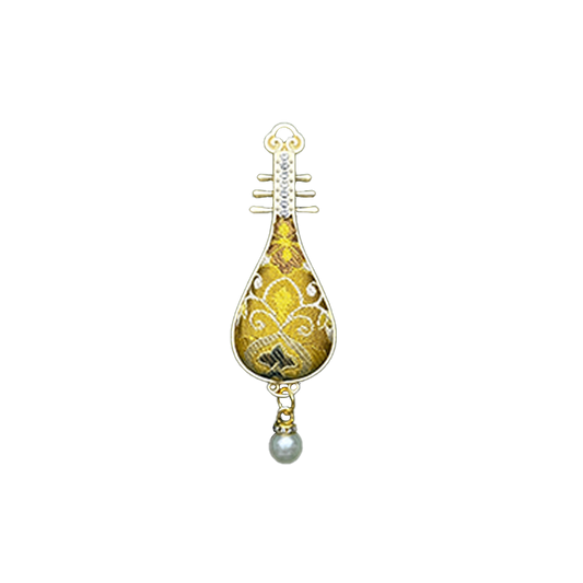 Golden Treasure Flower & All-Round Fortune Song Brocade Brooch · Sanma 三马金色宝相八方来财宋锦胸针