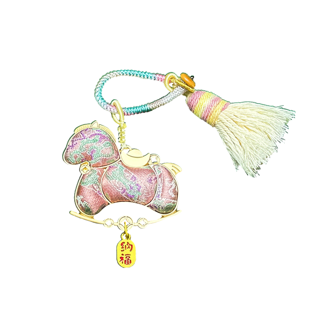 Sanma Pink "Bada Yun" Song Brocade Bag Charm 三马粉色八达晕宋锦包挂