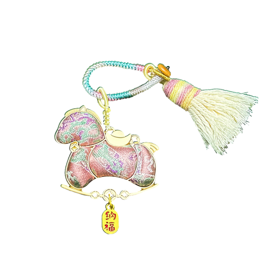 Sanma Pink "Bada Yun" Song Brocade Bag Charm 三马粉色八达晕宋锦包挂