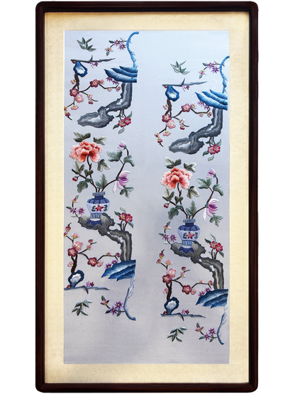 Four Seasons Flowers Plain Stitch Suzhou Embroidery Hanging Scroll 四季花卉平针绣苏绣挂画