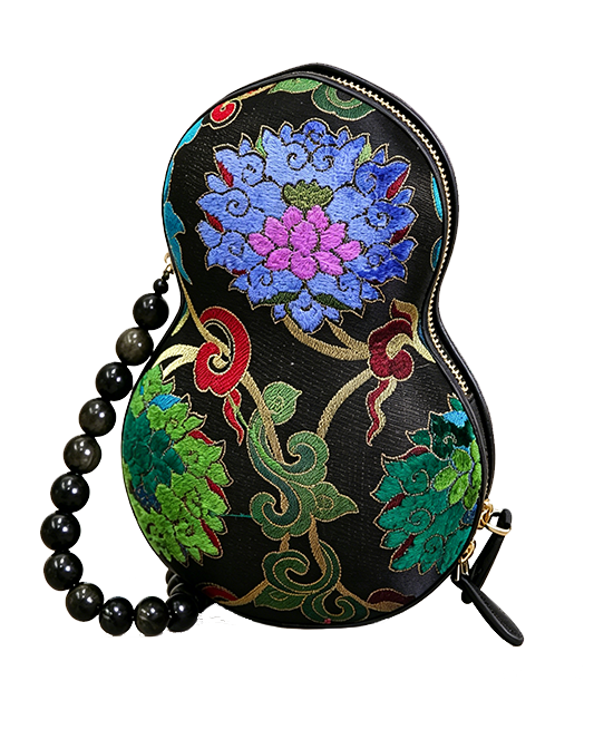 Black Base Multicolored Yun Brocade Zhang Satin Gourd Handbag | 黑彩云锦漳缎葫芦包