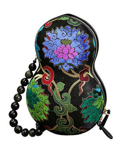 Black Base Multicolored Yun Brocade Zhang Satin Gourd Handbag | 黑彩云锦漳缎葫芦包