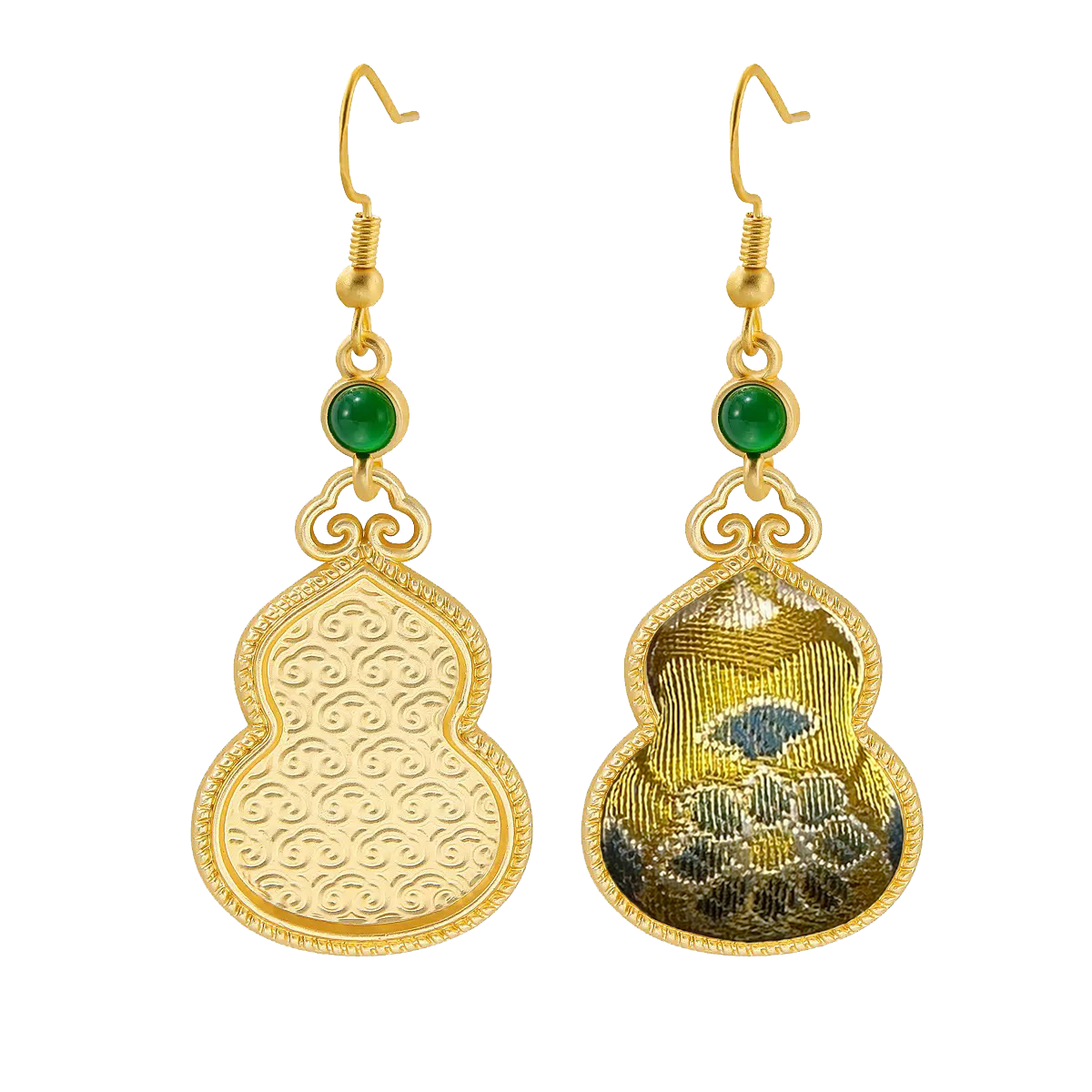Sanma Golden Wealth from Eight Directions Song Brocade Large Gourd Earrings 三马金色八方来财宋锦大葫芦耳环
