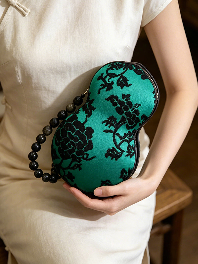 Interlocking Peony Zhang Velvet Gourd Bag 缠枝牡丹漳绒葫芦包