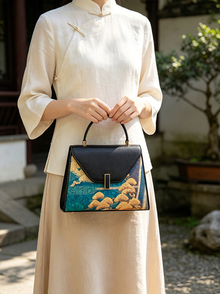 Green Cliff Pine Nishijin Weave Handbag | 青岩松西阵织手提包