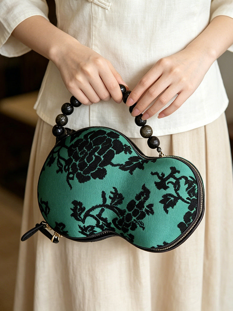 Interlocking Peony Zhang Velvet Gourd Bag 缠枝牡丹漳绒葫芦包