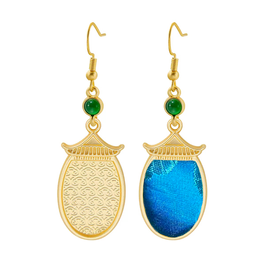 Large Eave Vintage Silk Satin Earrings 大屋檐老缎耳环
