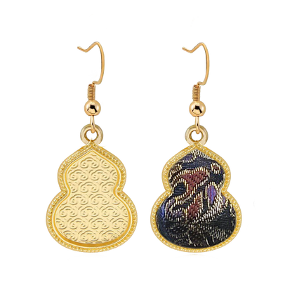 Song Brocade Earrings | Blue Horse & Blessing Pattern, by Qian Xiaoping 钱小萍蓝色马上有福宋锦耳环