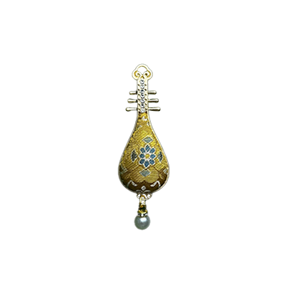 Golden Treasure Flower & All-Round Fortune Song Brocade Brooch · Sanma 三马金色宝相八方来财宋锦胸针