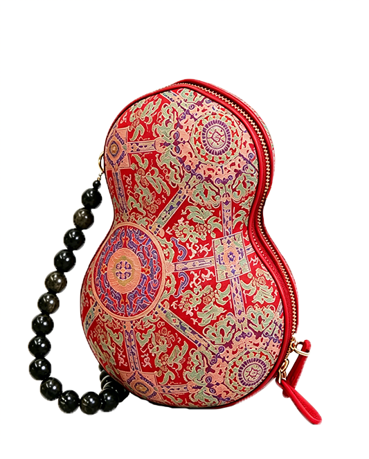 Shangjiukai Scarlet Four Directions Lattice Song Brocade Gourd Handbag | 上久楷红八达晕宋锦葫芦包
