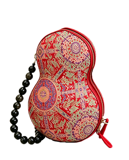 Shangjiukai Scarlet Four Directions Lattice Song Brocade Gourd Handbag | 上久楷红八达晕宋锦葫芦包