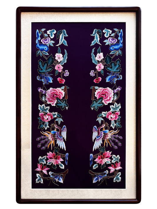Crane & Floral Plain Stitch Suzhou Embroidery Wall Hanging 仙鹤花卉平针绣苏绣挂画