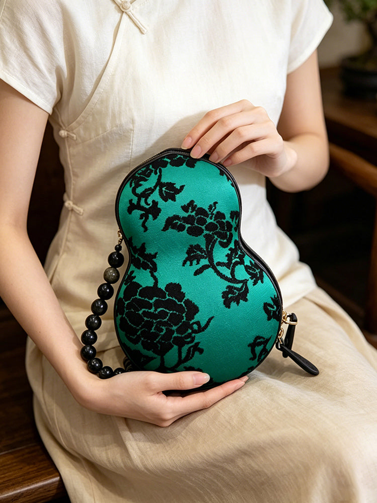 Interlocking Peony Zhang Velvet Gourd Bag 缠枝牡丹漳绒葫芦包