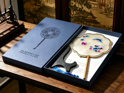Auspicious Clouds & Colorful Butterflies Suzhou Embroidery Round Fan 祥云彩蝶苏绣团扇