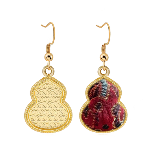 朱纹福禄宋锦手工耳环