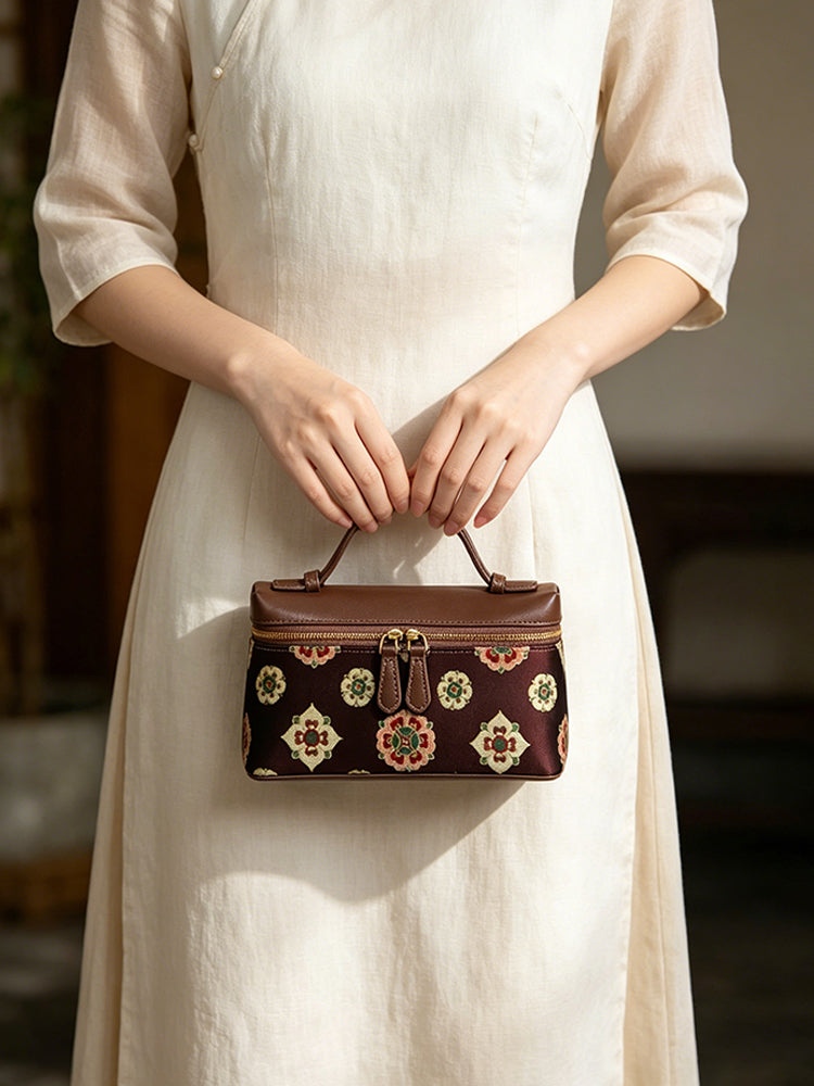 Pipa & Precious Flower Pattern Song Brocade Clutch 琵琶宝相纹宋锦手拿包