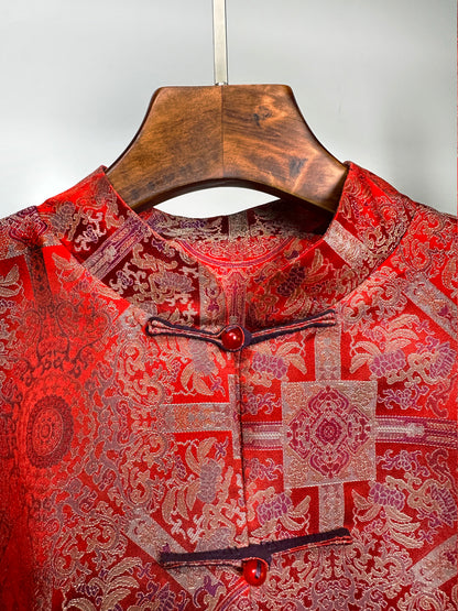 Song Brocade Coat・Red Bada Yun Color-blocked Design 红八大晕宋锦撞色外套