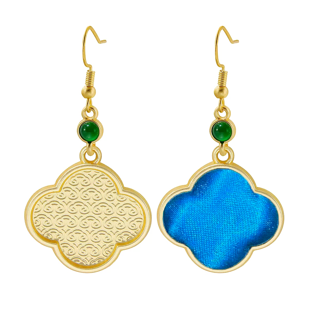 Four-leaf Clover Vintage Silk Satin Earrings 四叶草老缎耳环