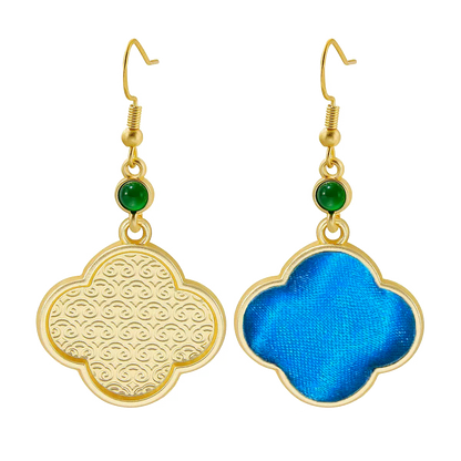 Four-leaf Clover Vintage Silk Satin Earrings 四叶草老缎耳环