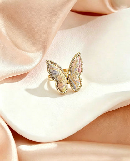 Shangjiukai Auspicious Butterfly Dance Song Brocade Butterfly Ring | 上久楷瑞彩蝶舞宋锦蝴蝶戒指
